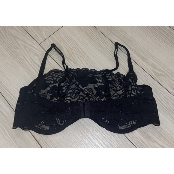 Fredericks of Hollywood Lace Cami Bra Sheer Underwire Womens 36C Black - Picture 4 of 7